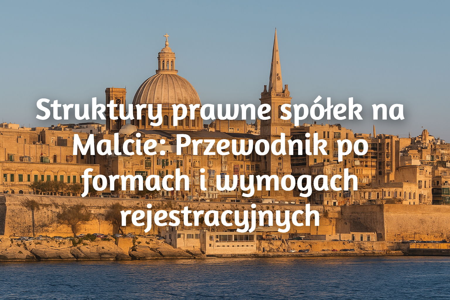 Panorama Malty z napisem "Struktury prawne spółek na Malcie: Przewodnik po formach i wymogach rejestracyjnych